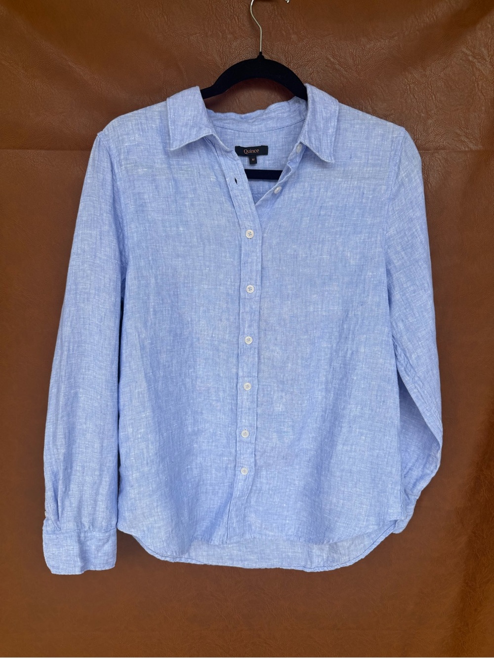 Quince Women’s Medium 100% European Linen Button Down Shirt Light Blue